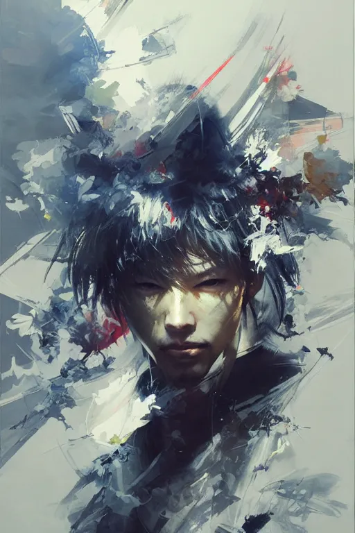 Image similar to gojo satoru, painting, collaborative artwork of greg ruthowski, yoji shinkawa, ruan jia, exquisitely high quality and detailed