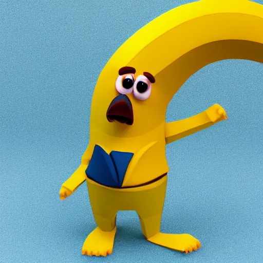 Prompt: cute lowpoly banana character on dark background, 3d render by Pixar, 4k