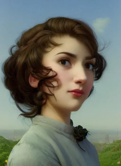 Prompt: hyper detailed 3 d render, 2 8 mm photo, cute portrait, brunette, emma,! italian!, looking at camera, symmetrical face, long brunette hair, nose ring,! smiling cow looking over her shoulder! by ryden, kawase hasui, dorothea tanning, edward hopper and james gilleard, aivazovsky, outram, artstation