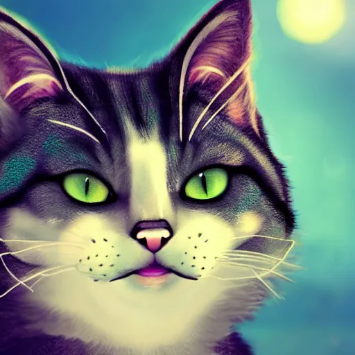 Image similar to cat theme logo, cat theme banner, cat design, a smiling cat, art photography style, trending on artstation, warm light, lovely and cute, fantasy art, 8 k resolution, cynical realism