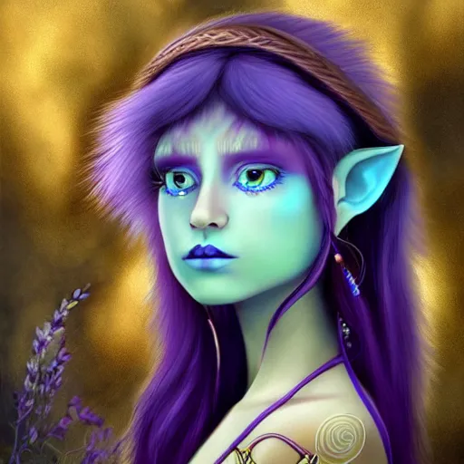 Image similar to indigenous elf with light blue eyes wearing a nose ring and long purple hair digital art, irina french, heraldo ortega, mandy jurgens, golden ratio, art canvas, award winning, masterpiece trending on artstation 8 k 1 5 0 mpx