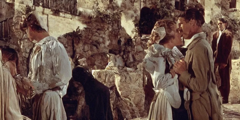 Image similar to a scene from the leopard by luchino visconti with burt lancaster and claudia cardinale set in sicily in the 1 9 th century. technicolor!!!!, masterpiece cinematic, vivid colors