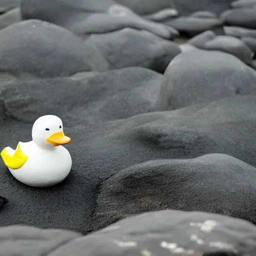 Prompt: rubber duck on lava