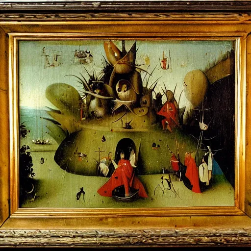 Image similar to a framed painting of a beautiful hieronymus bosch tropical landscape
