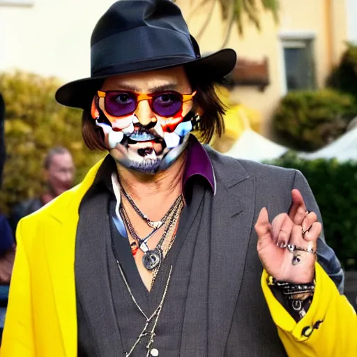Prompt: johnny depp playing the guy with the yellow hat from curious george in real life