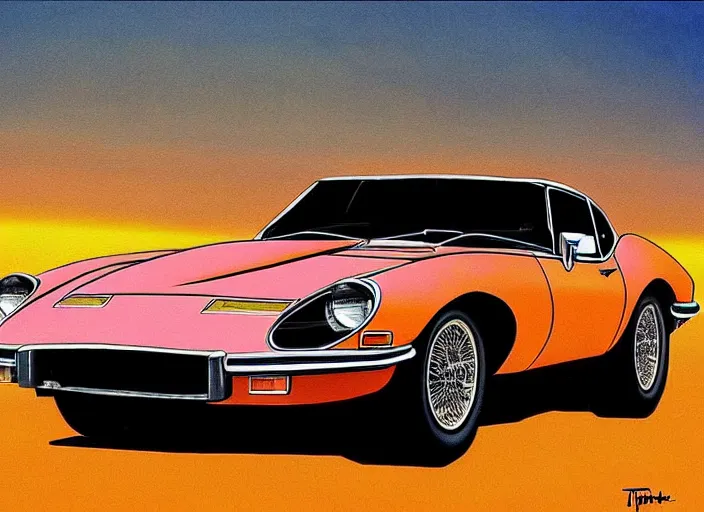 Prompt: kitt 1 9 8 2 pontiac trans am, jaguar e - type. style danger diabolik, star wars, retro, retro futurist. painting by jack gaughan