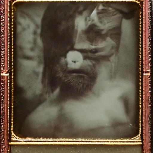 Image similar to island of Doctor Moreau deformed animal human hybrids daguerreotype