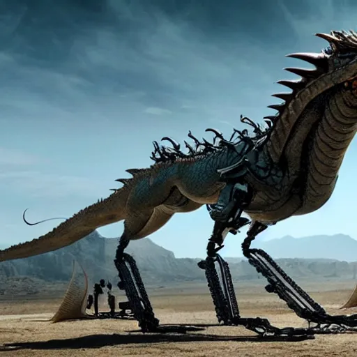 Image similar to cinematic still of westworld, intact si - fi robotic fantasy dragon machine, highly detailed