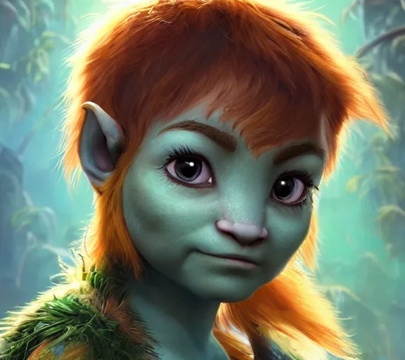 Prompt: epic fantasy comic book style portrait painting of an extremely cute and adorable very beautiful junglepunk feral halfling na'vi from avatar, character design by mark ryden and pixar and hayao miyazaki, unreal 5, daz, hyperrealistic, octane render, cosplay, rpg portrait, dynamic lighting, intricate detail, summer vibrancy, cinematic