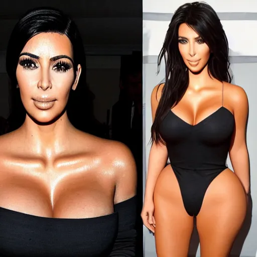 Prompt: kim kardashian with enhanced body features