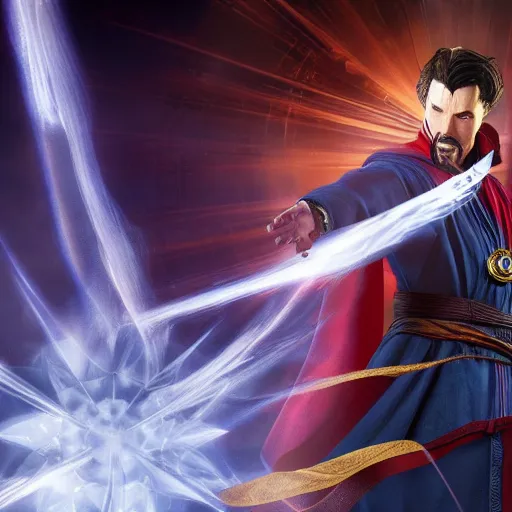 Prompt: Film still of Doctor Strange, from Soulcalibur VI (2018 video game)