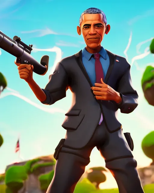 Prompt: a portrait of Barack Obama as a Fortnite character, rendered in CryEngine