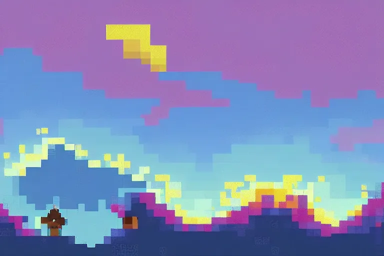 Image similar to pixel landscape, pixel evening, beautiful pixel cloud, beautiful pixel sky, quiet, no people, trending on artstation, trending on deviantart, pixelart, pixelperfect, pixel art, pixel, art of angrysnail, pixel game, indiegame