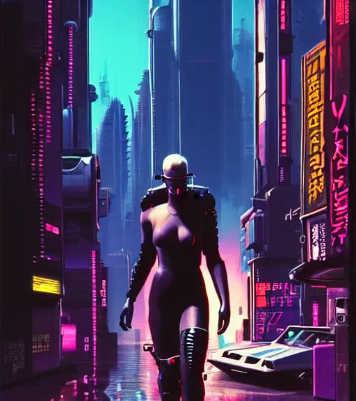 Image similar to a portrait of a cyberpunk denizen, Night City, cyberpunk 2077, very very coherent painting, 1979 OMNI Magazine Cover, street level neo-Tokyo in cyberpunk 2020 style by Vincent Di Fate by mark arian by artgerm, 4k, 8k, HD, trending on artstation