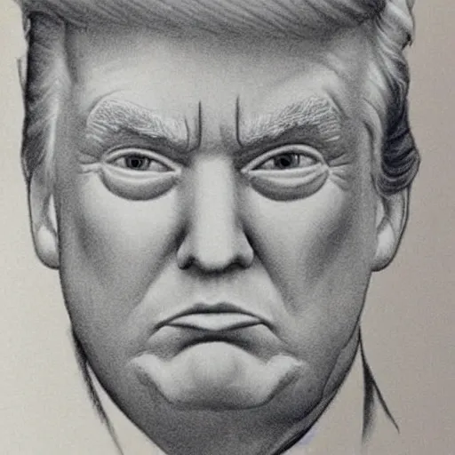 Image similar to creepy criminal police sketch of donald trump, uncanny!!!!!!!!