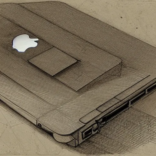 Image similar to drawing of macbook by leonardo da vinci, sketch, prototype, art, intricate details, highly detailed