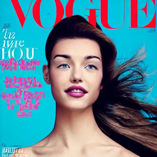 Prompt: representation of a young woman with a happy face in the year 2012 in vogue magazine cover