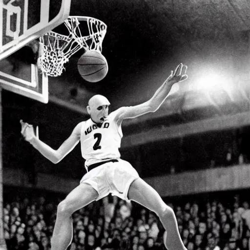 Prompt: count orlok slam dunk in basketball, award winning photograph