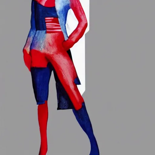 Image similar to dystopian fashion incorporating red white and blue, brutalist fashion show, studio lighting, concept art