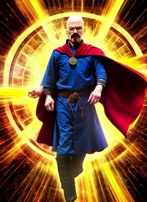 Image similar to walter white as dr strange, realistic, cinematic