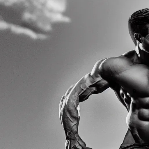 Image similar to Minecraft Steve is a jacked muscle builder gigachad, grayscale photography