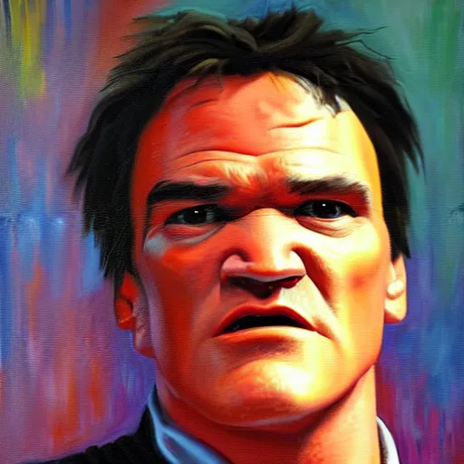 Image similar to an artistic portrait of quentin tarantino, oil painting