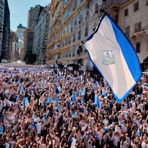 Image similar to Lady Gaga as president, Argentina presidential rally, Argentine flags behind, bokeh, giving a speech, detailed face, Argentina