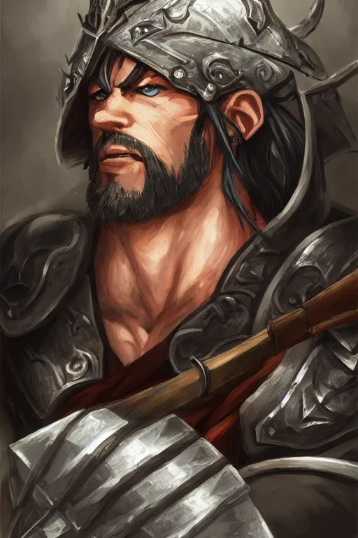 Prompt: A realistic anime portrait of a D&D male half-orc warrior, two handed sword, plated armor, dungeons and dragons, tabletop role playing game, rpg, jrpg, digital painting, by Stanley Artgerm Lau, Sakimichan, WLOP and Rossdraws, digtial painting, trending on ArtStation, SFW version