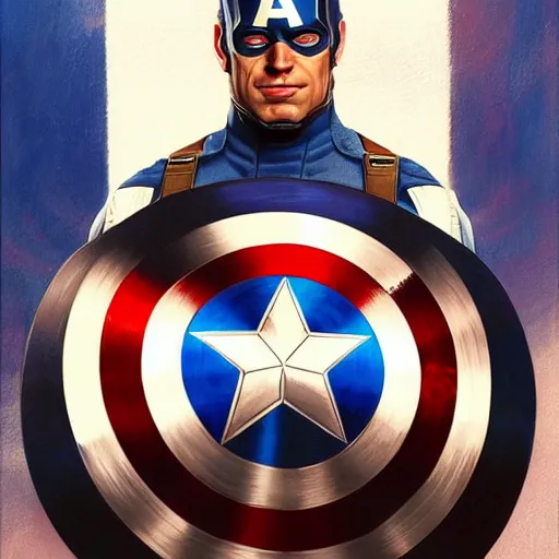 Image similar to a painting of a man in a captain america costume, poster art by Mark Brooks, trending on cgsociety, american realism, marvel comics, official art, american propaganda