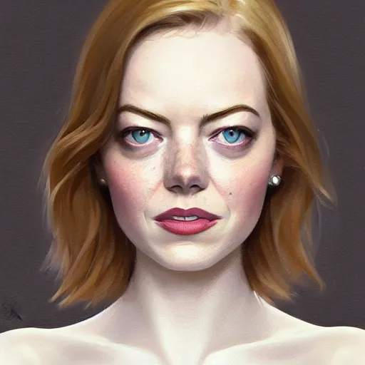 Prompt: sibgle female face portrait : left - half of this face is is sad emma stone, right - half of this face is smiling emma stone, fine details, realistic shaded lighting poster by greg rutkowski, magali villeneuve, artgerm, jeremy lipkin and michael garmash and rob rey