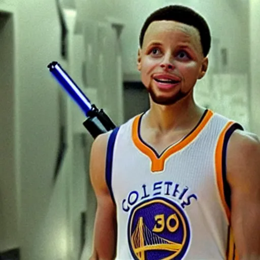 Image similar to A film still of Stephen curry in star wars holding a lightsaber