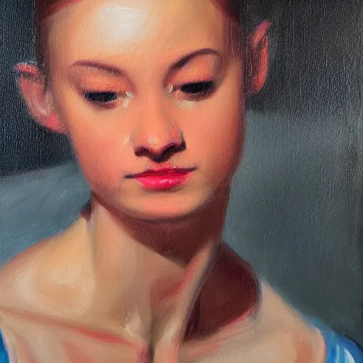 Image similar to portrait of a ballerina, very thick and wet oil paint, 8 k, cinematic light, shadows, reflection highlights in the paint, in the style of joseph lee,