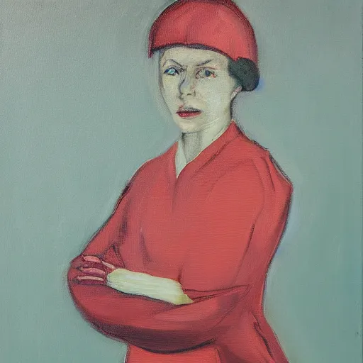 Prompt: woman in a nurse outfit, oil painting, in the style of francis bacon