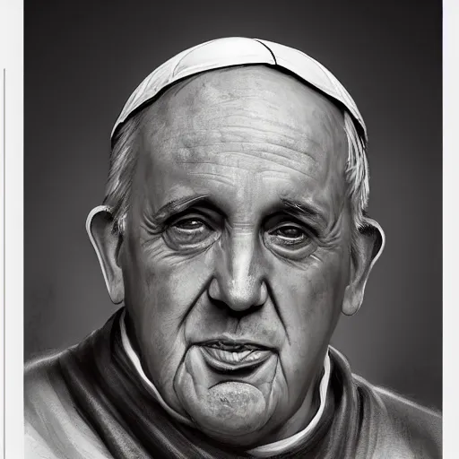 Prompt: a beautfiul award winning commission portrait of pope francis with tattoos,digital art,art by greg rutkowski,character design by charles bowater,photorealistic,ross tran,hyperdetailed,detailed face,fascinating,2021,western comic style