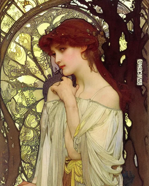 Prompt: an elf princess by Alphonse Mucha and edgar maxence