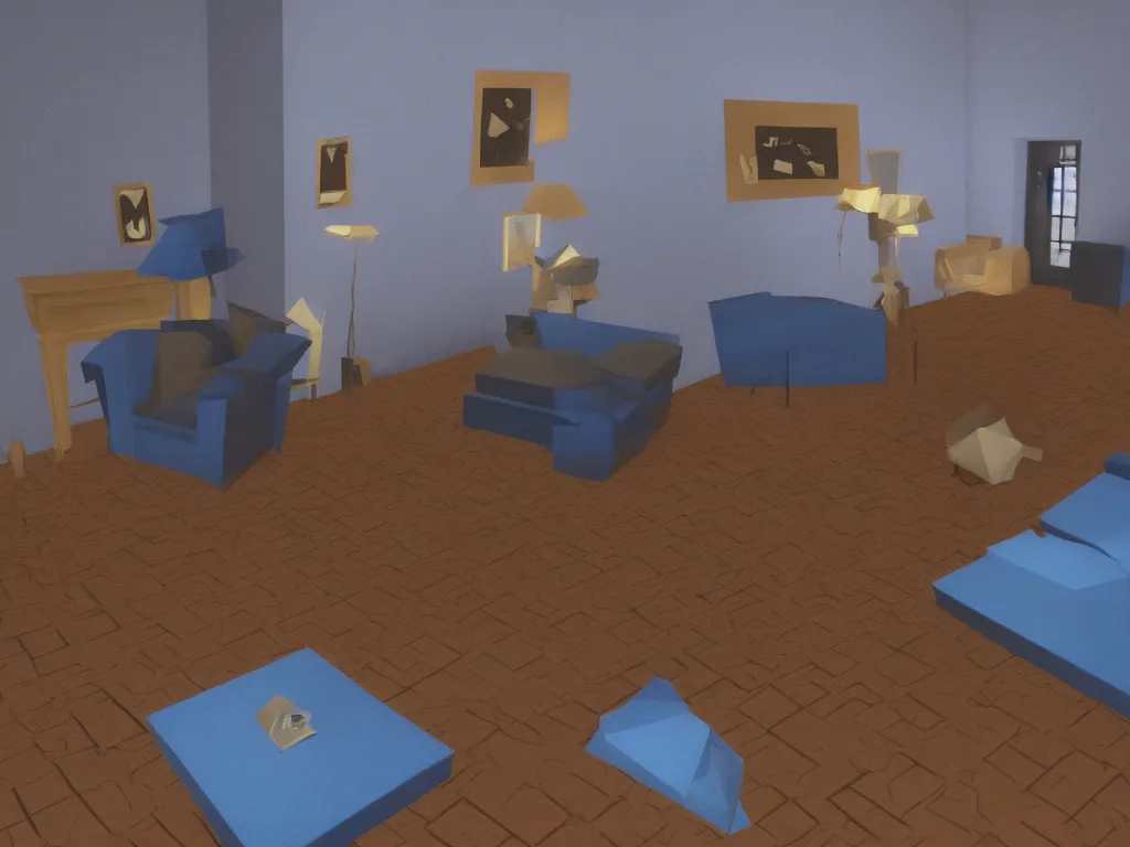 Prompt: Blue Velvet by David Lynch as a PS1 first person video game, low poly
