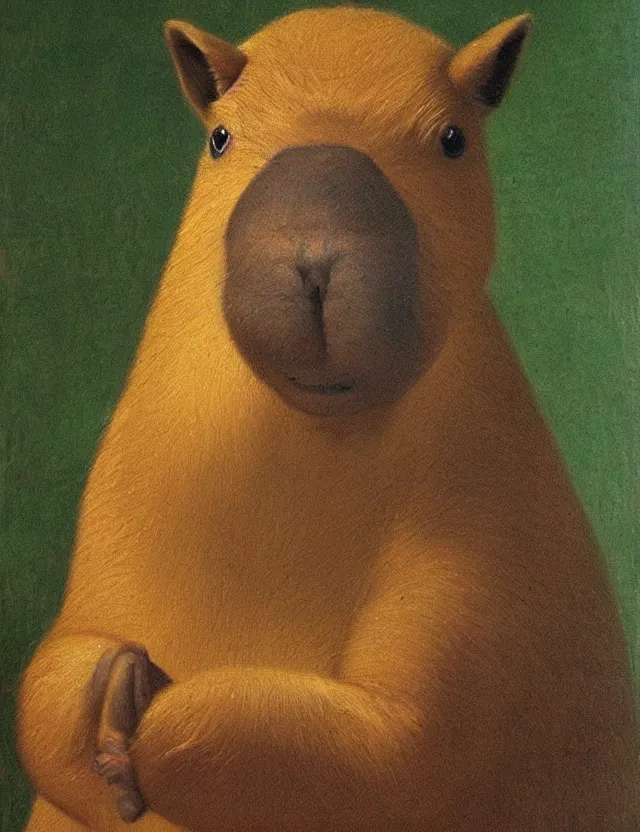 Image similar to a beautiful portrait of a capybara as the mona lisa