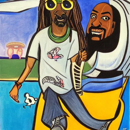 Prompt: snoopdog in squid game by picasso