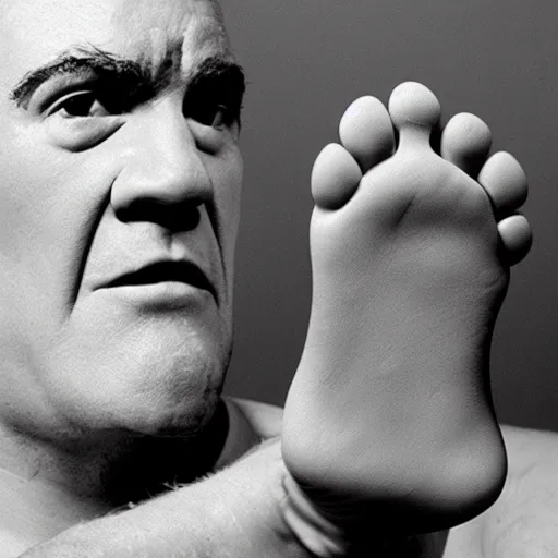 Image similar to human feet on quentin tarantino face, feet