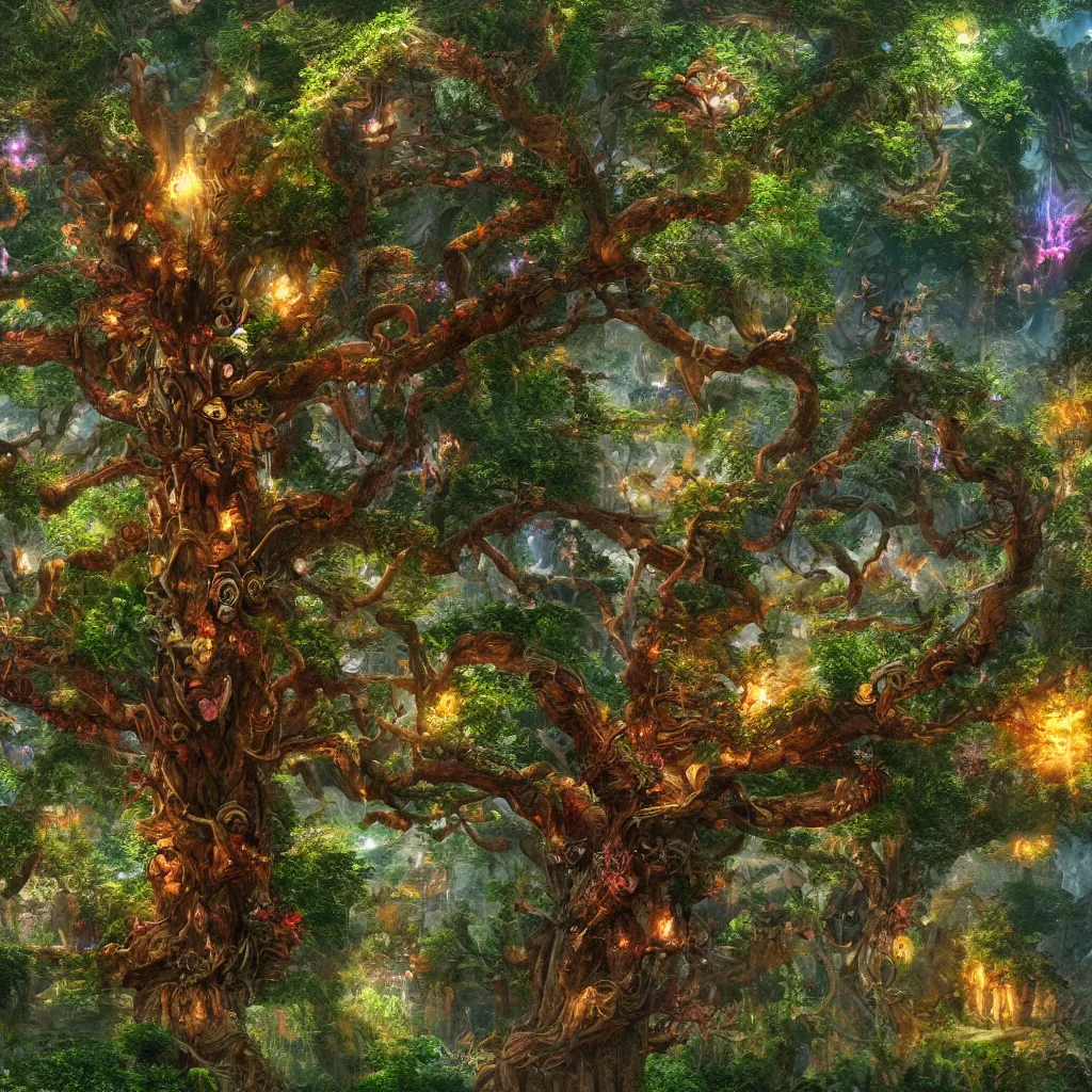 Image similar to fantasy tree of life in garden of eden, hd, hdr, cinematic 4k wallpaper, 8k, ultra detailed, high resolution, artstation