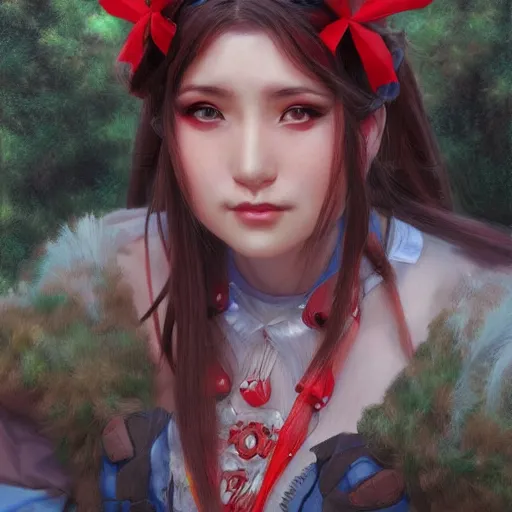 Image similar to Reimu Hakurei portrait art by Donato Giancola and Bayard Wu, digital art, trending on artstation, 4k