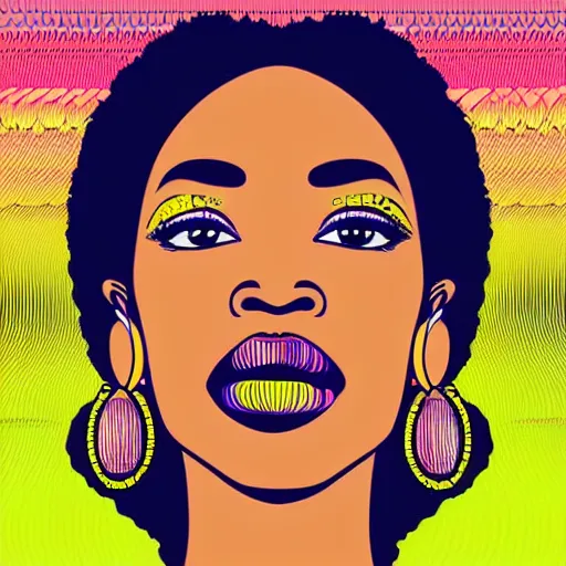 Image similar to a portrait of a beautiful african woman, in retro colors, synthwave style, 2 d digital vector art