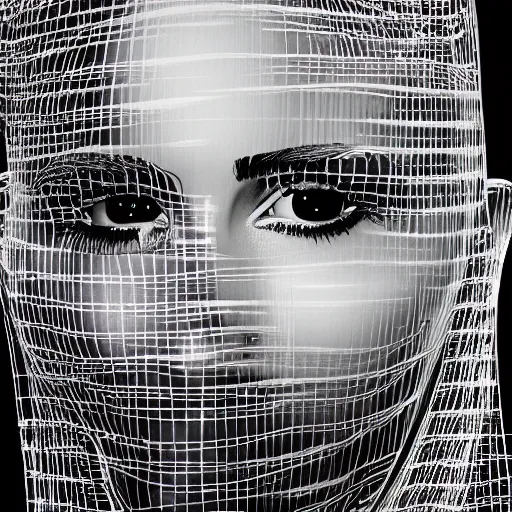 Image similar to emma watson, statue, chrome, reflect, wireframe, photograph