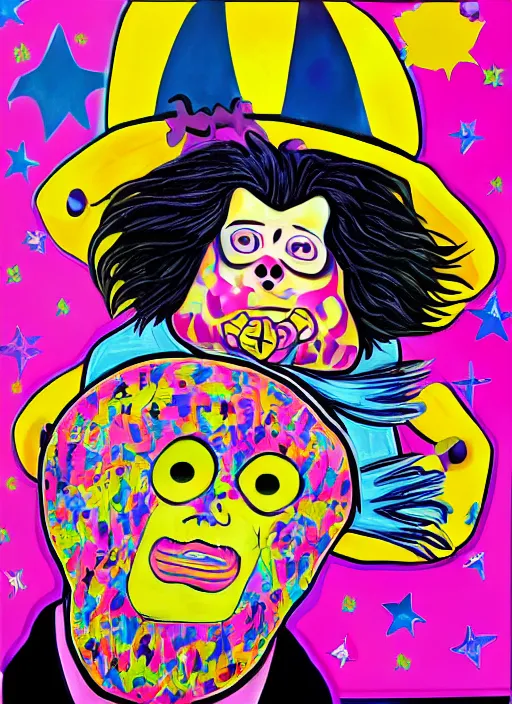 Image similar to portrait of Leatherface in a cutesy style by Lisa Frank