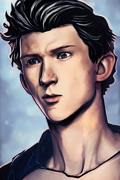 Prompt: an in game portrait of tom holland from hades, art by jen zee.