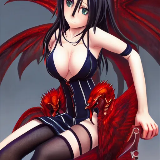 Prompt: 8K photorealistic Portrait of Kuroka Toujou of Highschool DxD, sitting on a chair, wide open dragon wings, intricate, whole body, highly detailed, digital painting, artstation, concept art, smooth, sharp focus, illustration, art by Hajime Sorayama