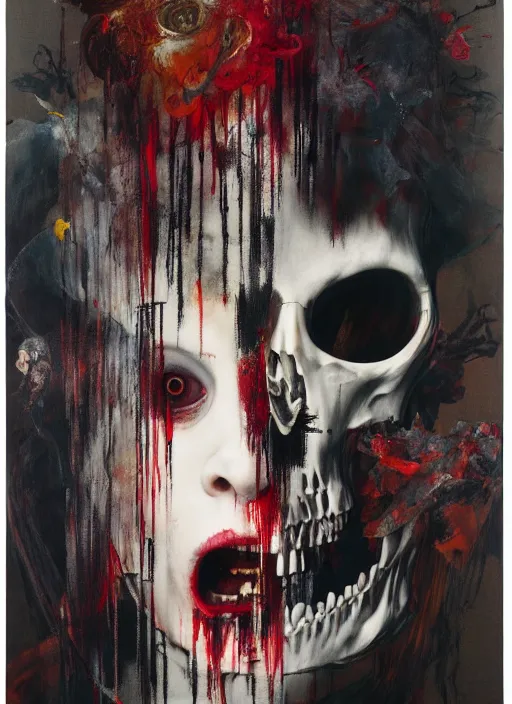 Image similar to death is not mercurial it's patient unlike life, a brutalist designed, gothic, rich deep colours, painted by francis bacon, adrian ghenie, james jean and petra cortright, part by gerhard richter, part by takato yamamoto. 8 k masterpiece.