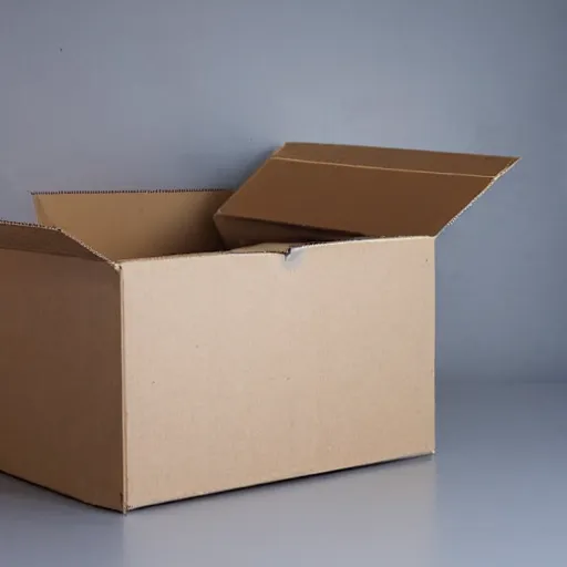 Image similar to broken and damaged cardboard box, wrapped in fragile tape, image white background