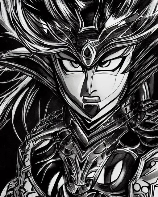 Prompt: Invasion, black and white, highly detailed face, close-up, fantasy art, fighting art, in the style of masami kurumada, illustration, epic, fantasy, intricate, hyper detailed, artstation, concept art, smooth, sharp focus, ray tracing