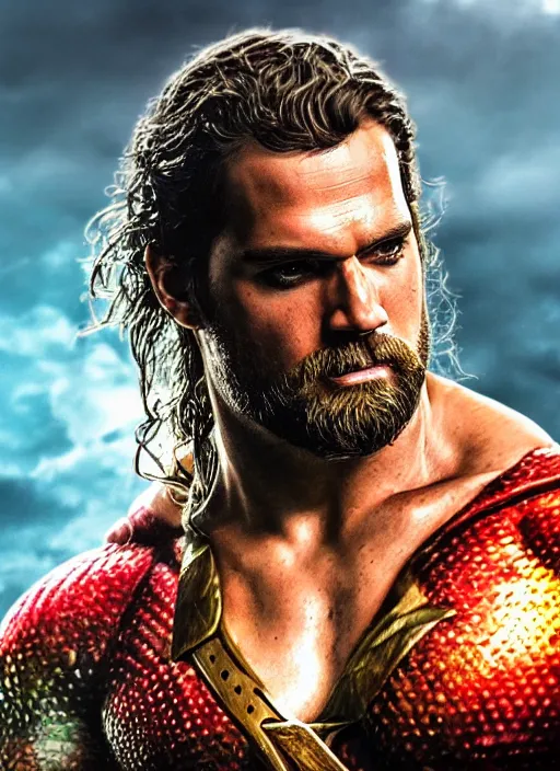 Prompt: An epic fantasy comic book style portrait painting of Henry Cavill as Aquaman, Unreal 5, DAZ, hyperrealistic, octane render, cosplay, RPG portrait, dynamic lighting